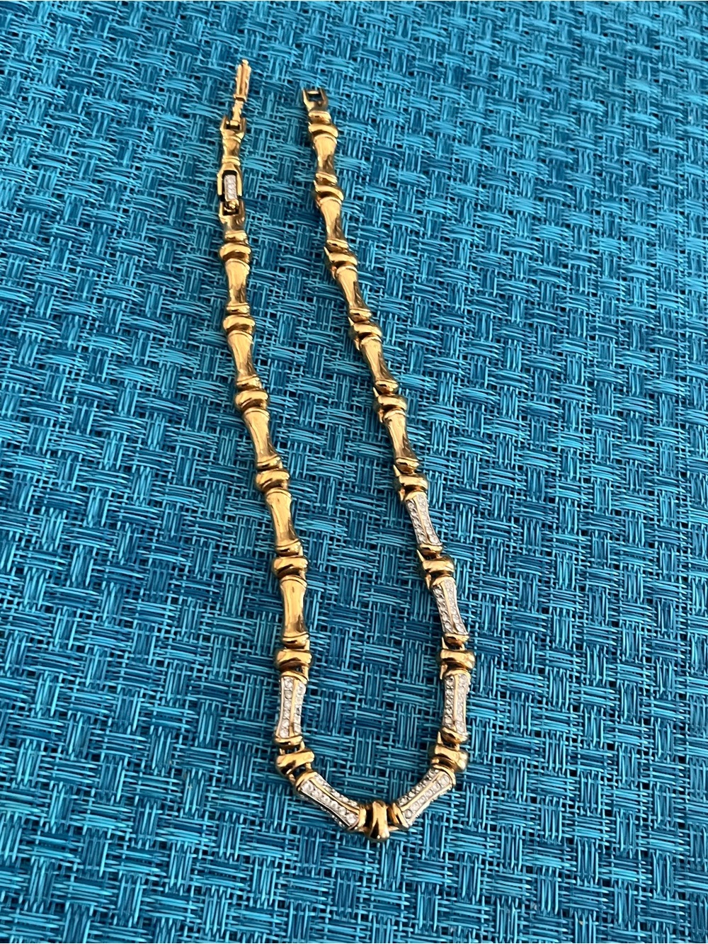 ❤️❤️❤️ Swarovski Gold Bamboo-Link Necklace with Clear Crystal Accents